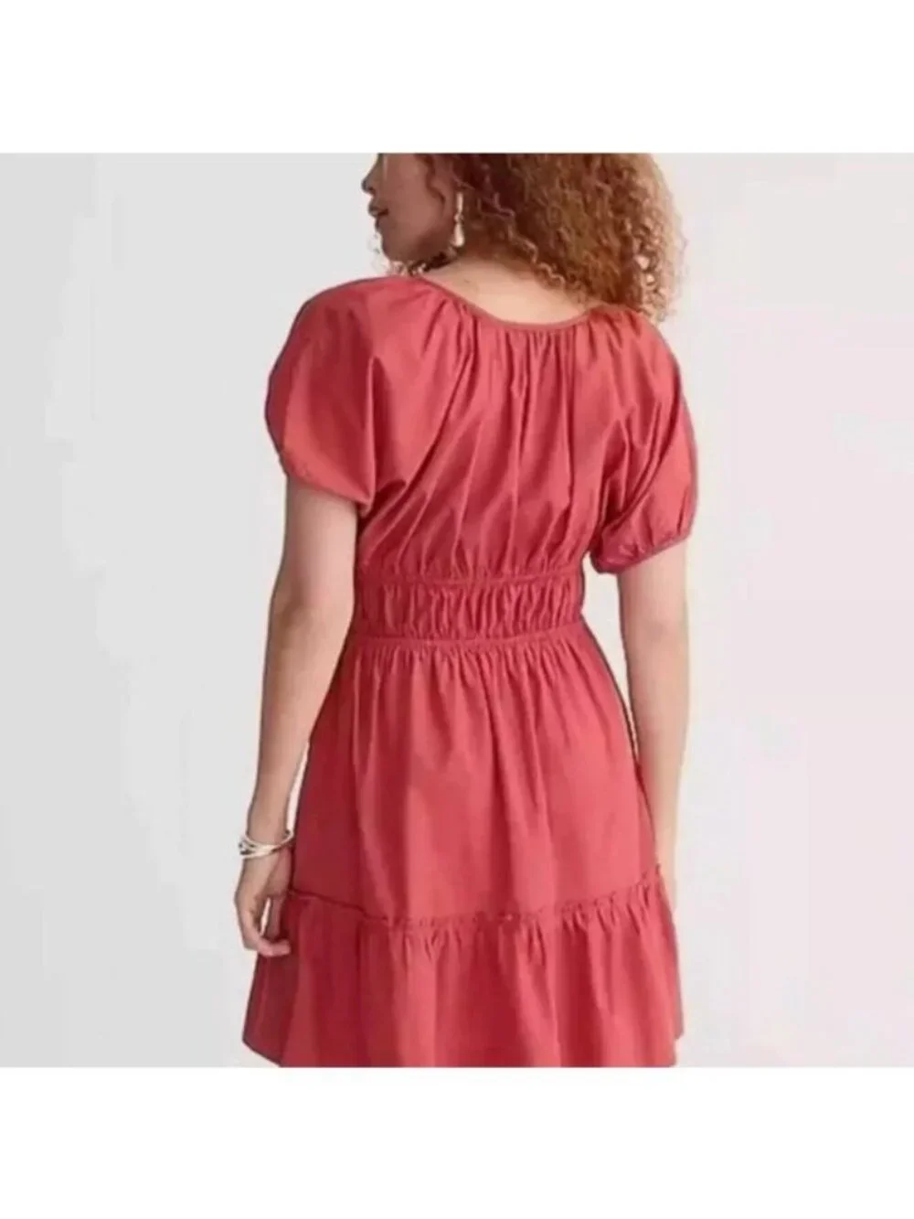 J.‎ CREW Poplin Puff Sleeve Cinched Waist Dress. Cinnamon. Size Medium